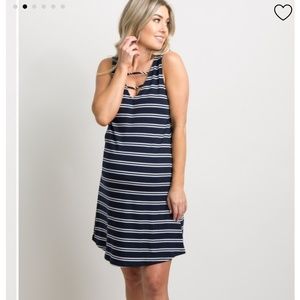 Navy Striped Ribbed Ladder Cutout Dress